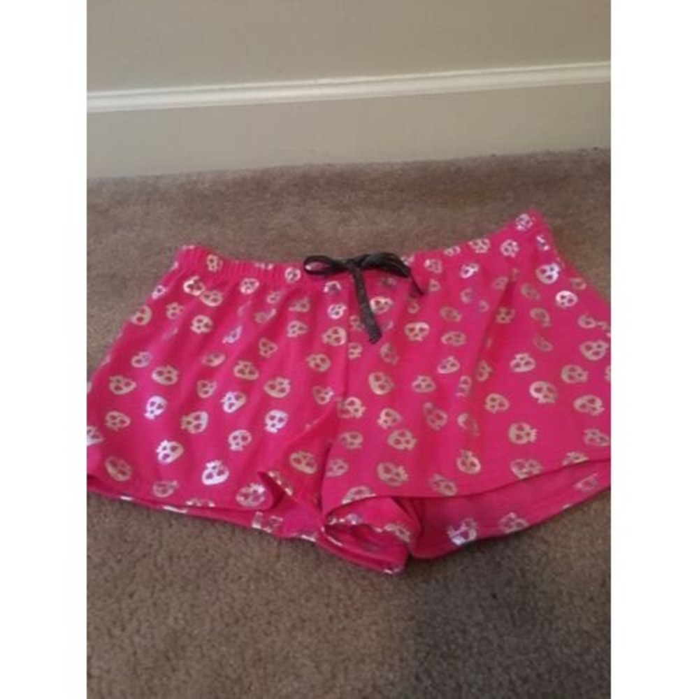 Justice Girls Pint/Silver Skull Print Pajamas Lounge Shorts Regular Fit Size 20